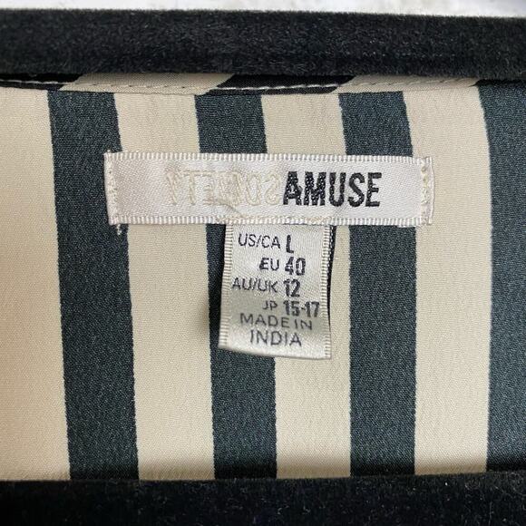Amuse Society Dress Caught You Looking Striped Faux Wrap Mini Black Cream L - Picture 4 of 8